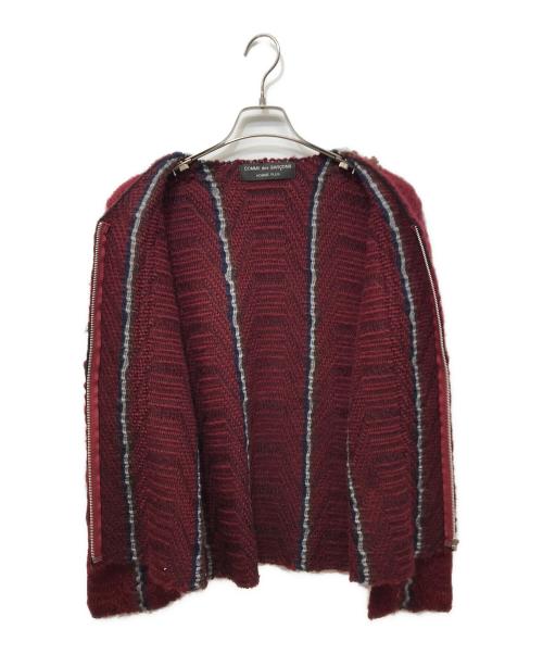 COMME des GARCONS HOMME PLUS（コムデギャルソンオムプリュス）COMME des GARCONS HOMME PLUS (コムデギャルソンオムプリュス) ラインニットカーディガン ワインレッド サイズ:FREEの古着・服飾アイテム