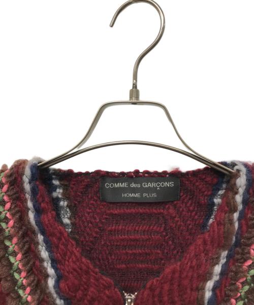COMME des GARCONS HOMME PLUS（コムデギャルソンオムプリュス）COMME des GARCONS HOMME PLUS (コムデギャルソンオムプリュス) ラインニットカーディガン ワインレッド サイズ:FREEの古着・服飾アイテム
