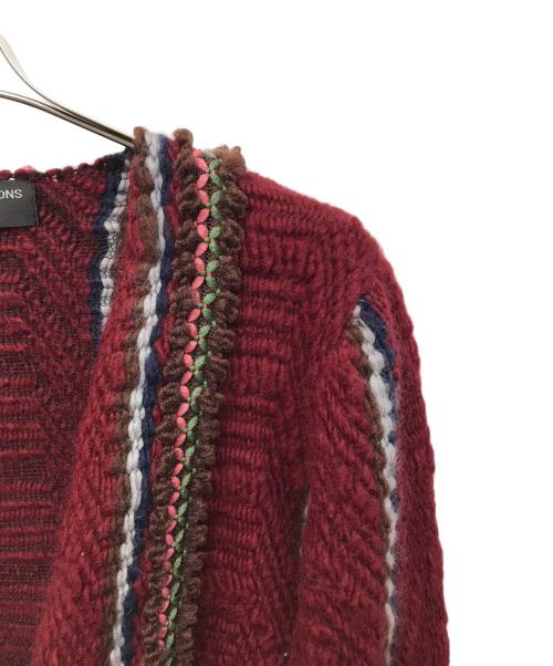 COMME des GARCONS HOMME PLUS（コムデギャルソンオムプリュス）COMME des GARCONS HOMME PLUS (コムデギャルソンオムプリュス) ラインニットカーディガン ワインレッド サイズ:FREEの古着・服飾アイテム