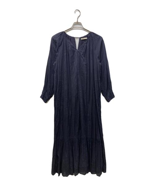 ne quittez pas（ヌキテパ）ne quittez pas (ヌキテパ) Cotton Dobby Stripe Solid Neck Gather Dress ネイビー サイズ:Mの古着・服飾アイテム