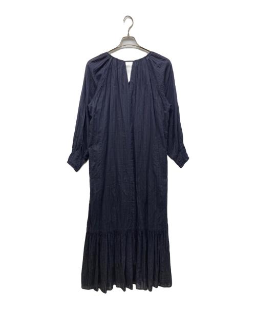 ne quittez pas（ヌキテパ）ne quittez pas (ヌキテパ) Cotton Dobby Stripe Solid Neck Gather Dress ネイビー サイズ:Mの古着・服飾アイテム