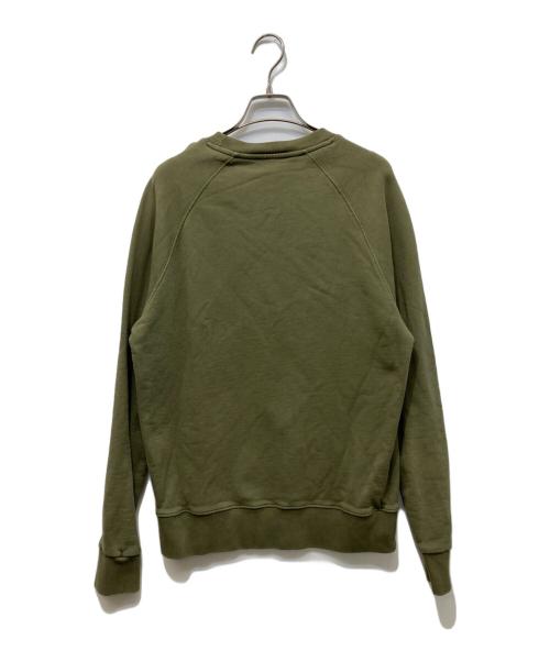 maison kitsune（メゾンキツネ）MAISON KITSUNE (メゾンキツネ) フォックスロゴクルーネックスウェッ オリーブ サイズ:Sの古着・服飾アイテム