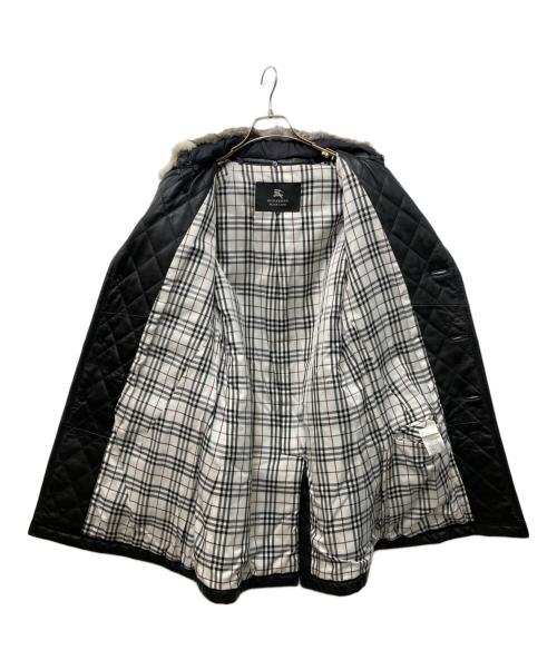 BURBERRY BLACK LABEL（バーバリーブラックレーベル）BURBERRY BLACK LABEL (バーバリーブラックレーベル) ラビットファー付レザーキルティングコート ブラック サイズ:Mの古着・服飾アイテム