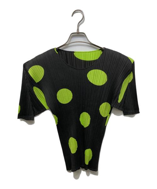 PLEATS PLEASE（プリーツプリーズ）PLEATS PLEASE (プリーツプリーズ) ドットプリーツカットソー ブラック×グリーン サイズ:3の古着・服飾アイテム