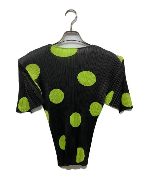 PLEATS PLEASE（プリーツプリーズ）PLEATS PLEASE (プリーツプリーズ) ドットプリーツカットソー ブラック×グリーン サイズ:3の古着・服飾アイテム