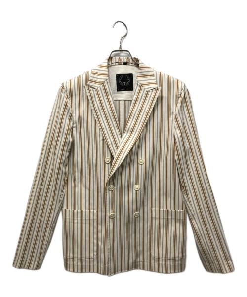 T-JACKET By TONELLO（ティージャケット バイ トネッロ）T-JACKET By TONELLO (ティージャケット バイ トネッロ) ストライプダブルジャケット ホワイト×ブラウン サイズ:Lの古着・服飾アイテム