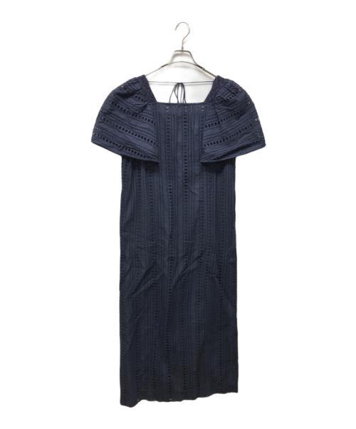 ne quittez pas（ヌキテパ）ne quittez pas (ヌキテパ) Stripe Cutwork Short Sleeve Dress ネイビー サイズ:Mの古着・服飾アイテム