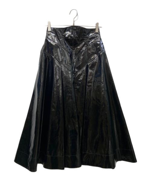 FETICO（フェティコ）FETICO (フェティコ) Flared Faux Leather Midi Skirt ブラック サイズ:2の古着・服飾アイテム
