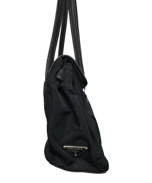PRADA（プラダ）PRADA (プラダ) レザーフラップナイロンハンドバッグ ブラックの古着・服飾アイテム