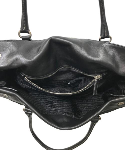 PRADA（プラダ）PRADA (プラダ) レザーフラップナイロンハンドバッグ ブラックの古着・服飾アイテム