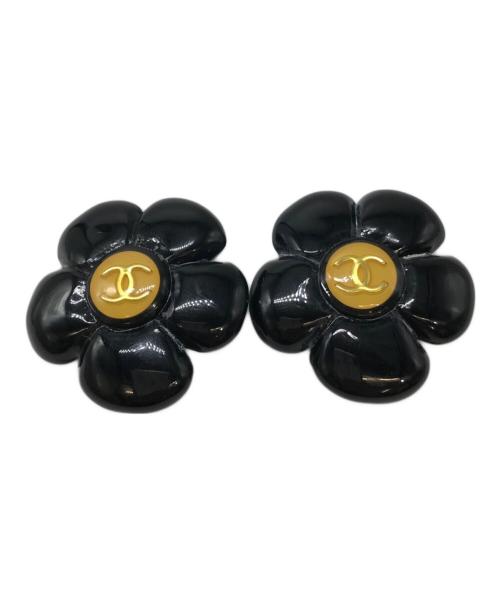 CHANEL（シャネル）CHANEL (シャネル) ココマーク カメリアイヤリング ブラック×ゴールドの古着・服飾アイテム