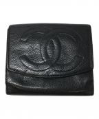 CHANELシャネル）の古着「キャビアスキン ココマーク3つ折財布」｜ブラック