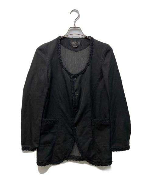 BLACK COMME des GARCONS（ブラックコムデギャルソン）BLACK COMME des GARCONS (ブラックコムデギャルソン) ポリ縮絨パイピングノーカラージャケット ブラック サイズ:Sの古着・服飾アイテム