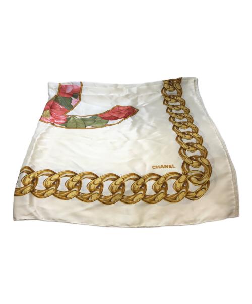 CHANEL（シャネル）CHANEL (シャネル) ココマーク チェーン柄スカーフ ベージュの古着・服飾アイテム