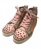 Christian Louboutinクリスチャン・ルブタン）の古着「スパイクスタッズラメハイカットスニーカー」｜ピンク