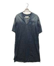 MM6 Maison Margiela（エムエムシックスメゾンマルジェラ）の古着「半袖 Vネック デニム ドレス」｜インディゴ