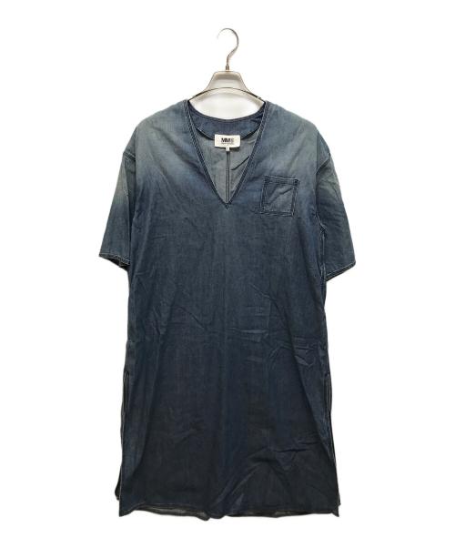 MM6 Maison Margiela（エムエムシックスメゾンマルジェラ）MM6 Maison Margiela (エムエムシックスメゾンマルジェラ) 半袖 Vネック デニム ドレス インディゴ サイズ:38の古着・服飾アイテム