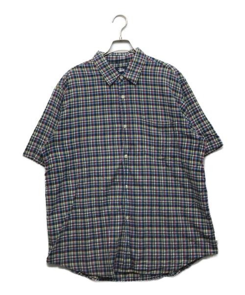 stussy（ステューシー）stussy (ステューシー) S/Sチェックシャツ ブルー×イエロー サイズ:Lの古着・服飾アイテム