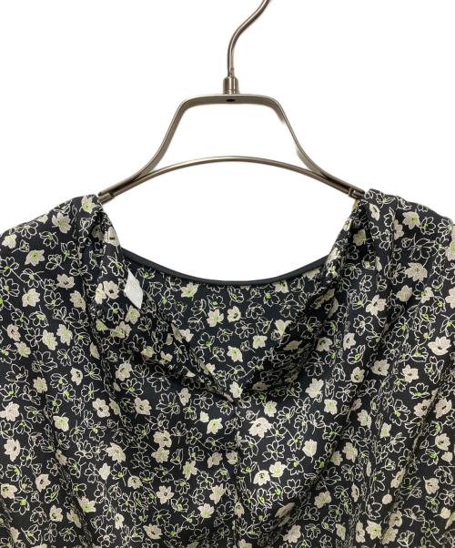 BALLSEY（ボールジィ）BALLSEY (ボールジィ) レジェフラワープリント ギャザートップワンピース ブラック×ベージュ サイズ:36の古着・服飾アイテム