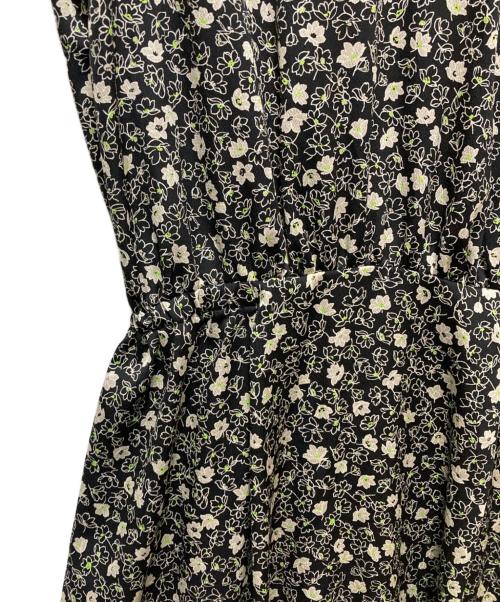 BALLSEY（ボールジィ）BALLSEY (ボールジィ) レジェフラワープリント ギャザートップワンピース ブラック×ベージュ サイズ:36の古着・服飾アイテム