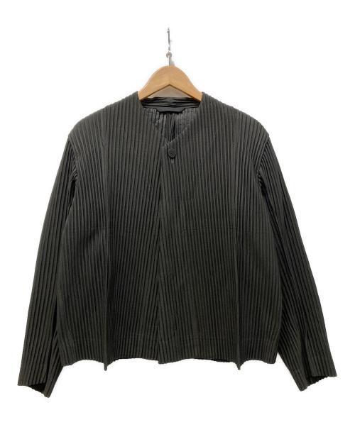 HOMME PLISSE ISSEY MIYAKE（オム プリッセ イッセイ ミヤケ）HOMME PLISSE ISSEY MIYAKE (オム プリッセ イッセイ ミヤケ) SOLID PLEATS プリーツノーカラージャケット ブラック サイズ:1の古着・服飾アイテム