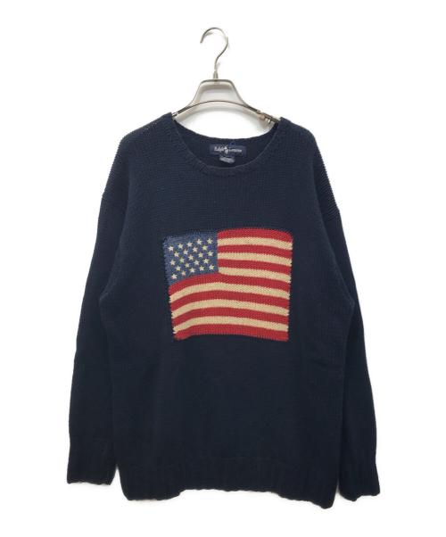 POLO RALPH LAUREN（ポロ・ラルフローレン）POLO RALPH LAUREN (ポロ・ラルフローレン) 星条旗コットンニット ネイビー サイズ:Sの古着・服飾アイテム