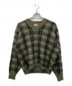 PURITANピューリタン）の古着「モヘア混チェックニット」｜オリーブ