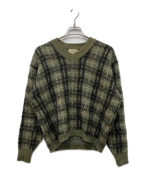 PURITAN（ピューリタン）PURITAN (ピューリタン) モヘア混チェックニット オリーブ サイズ:44の古着・服飾アイテム