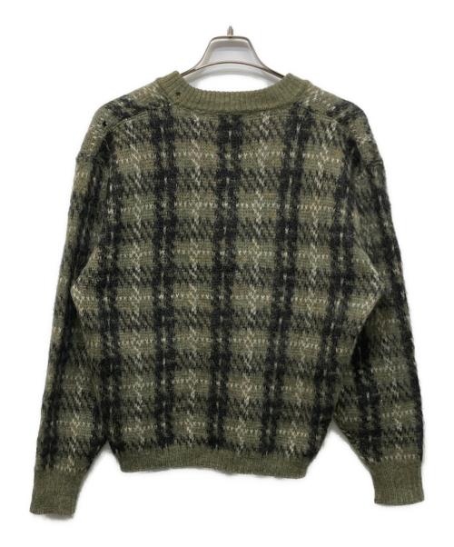 PURITAN（ピューリタン）PURITAN (ピューリタン) モヘア混チェックニット オリーブ サイズ:44の古着・服飾アイテム