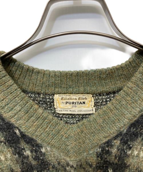 PURITAN（ピューリタン）PURITAN (ピューリタン) モヘア混チェックニット オリーブ サイズ:44の古着・服飾アイテム