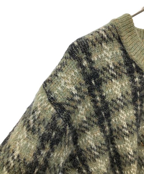 PURITAN（ピューリタン）PURITAN (ピューリタン) モヘア混チェックニット オリーブ サイズ:44の古着・服飾アイテム