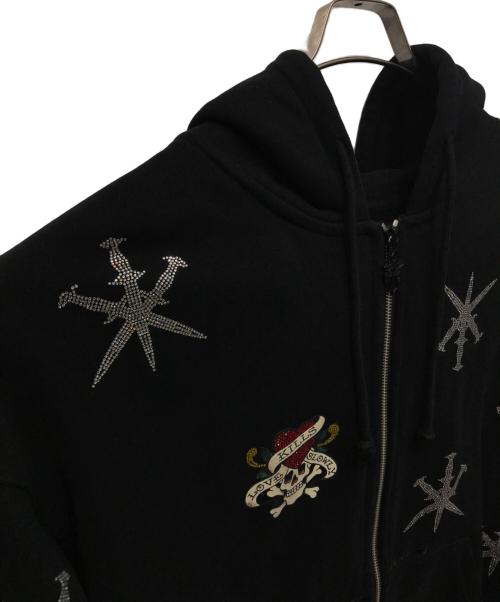 unknown（アンノウン）Unknown (アンノウン) ED HARDY (エド ハーディー) ジップパーカー ブラック サイズ:Lの古着・服飾アイテム