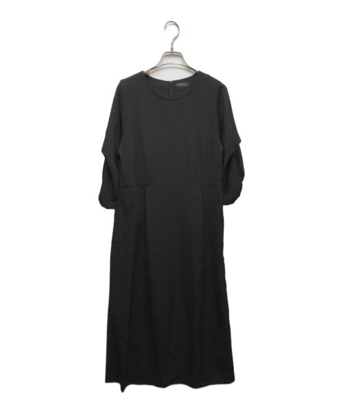 BARNEYS NEWYORK（バーニーズ・ニューヨーク）BARNEYS NEWYORK (バーニーズ・ニューヨーク) ウォッシャブル デザインスリーブ ウエストタック ドレス ブラック サイズ:36の古着・服飾アイテム
