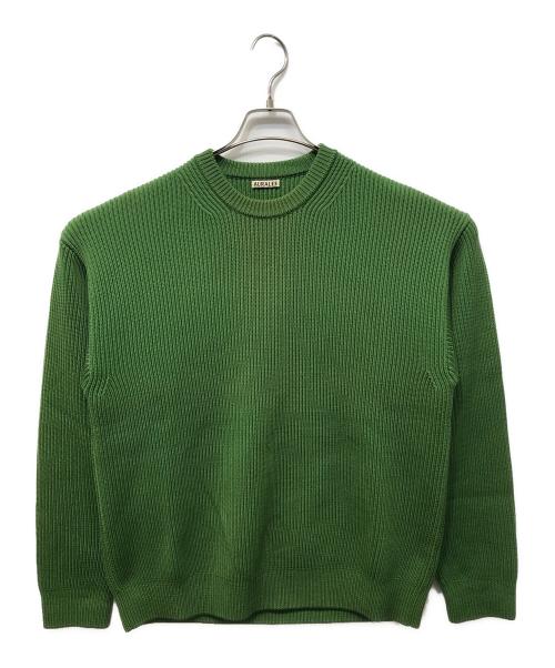 AURALEE（オーラリー）AURALEE (オーラリー) SUPER FINE WOOL RIB KNIT BIG P Oクルーネックニット グリーン サイズ:4の古着・服飾アイテム