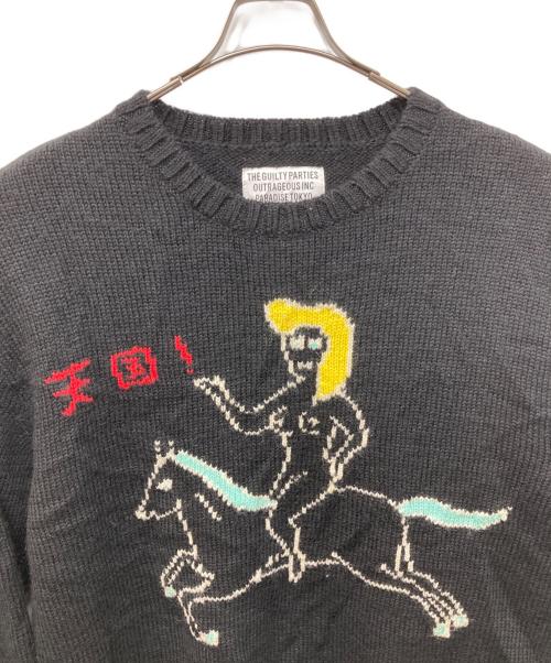 WACKO MARIA（ワコマリア）WACKO MARIA (ワコマリア) 世界平和プロジェクト INTARSIA CREW NECK SWEATER ブラック サイズ:Lの古着・服飾アイテム