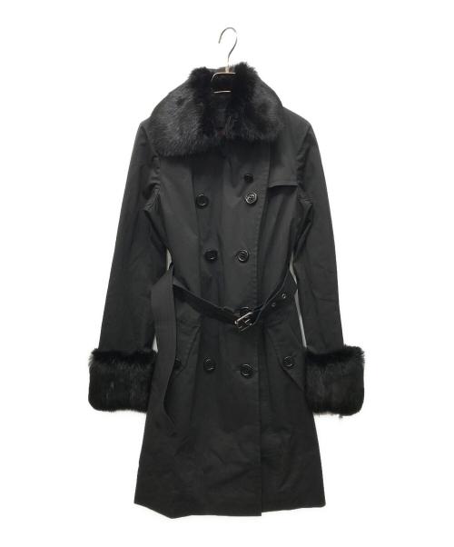 BURBERRY BLUE LABEL（バーバリーロンドンブルーレーベル）BURBERRY BLUE LABEL (バーバリーロンドンブルーレーベル) ラビットファー付トレンチコート ブラック サイズ:38の古着・服飾アイテム