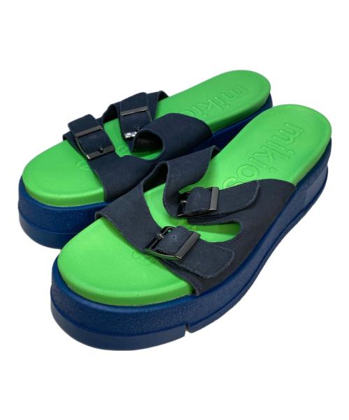 Mikio Sakabe（ミキオサカベ）MIKIO SAKABE (ミキオサカベ) 厚底フラットサンダル ネイビー×グリーン サイズ:28の古着・服飾アイテム