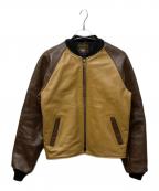 VANSONバンソン）の古着「TJV レザーチームジャケット」｜ベージュ×ブラウン