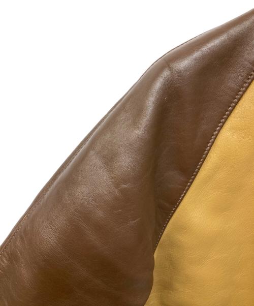 VANSON（バンソン）VANSON (バンソン) TJV レザーチームジャケット ベージュ×ブラウン サイズ:36の古着・服飾アイテム