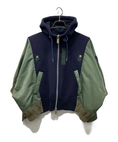 sacai（サカイ）sacai (サカイ) ナイロン切替 スポンジフーディーブルゾン グリーン×ネイビー サイズ:SIZE 2の古着・服飾アイテム