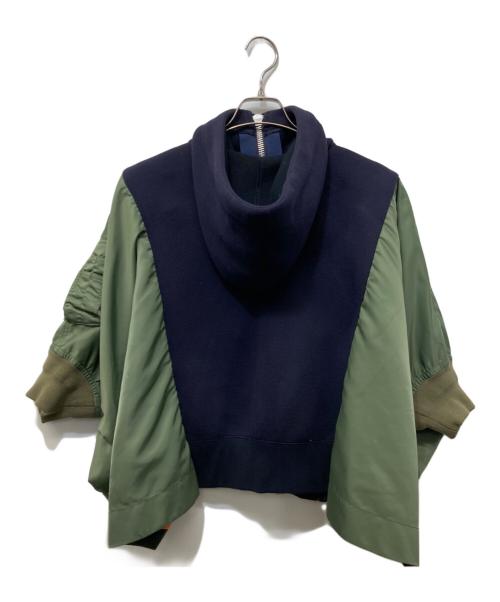 sacai（サカイ）sacai (サカイ) ナイロン切替 スポンジフーディーブルゾン グリーン×ネイビー サイズ:SIZE 2の古着・服飾アイテム