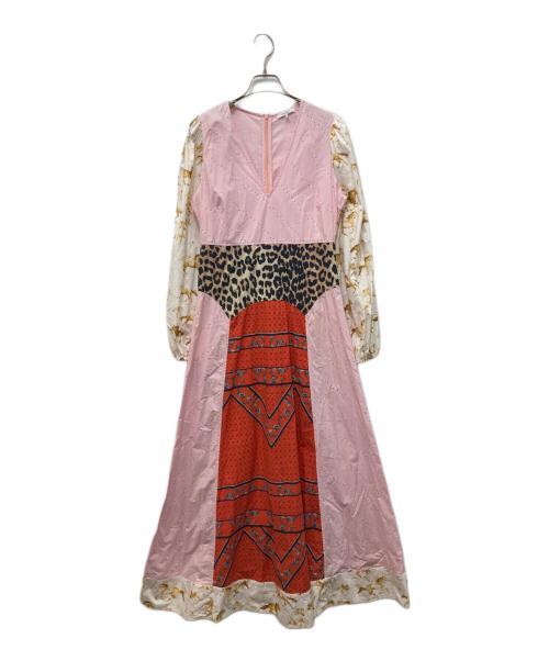 GANNI（ガニー）GANNI (ガニー) パッチワークマキシワンピース ピンク×ホワイト サイズ:36の古着・服飾アイテム
