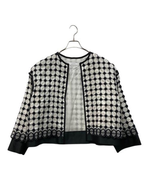 ADORE（アドーア）ADORE (アドーア) シルクノーカラージャケット ホワイト×ブラック サイズ:SIZE 38の古着・服飾アイテム