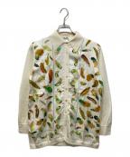 HERMESエルメス）の古着「シルクスカーフ切替襟付カーディガン」｜ホワイト