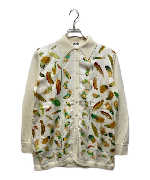 HERMES（エルメス）HERMES (エルメス) シルクスカーフ切替襟付カーディガン ホワイト サイズ:42の古着・服飾アイテム