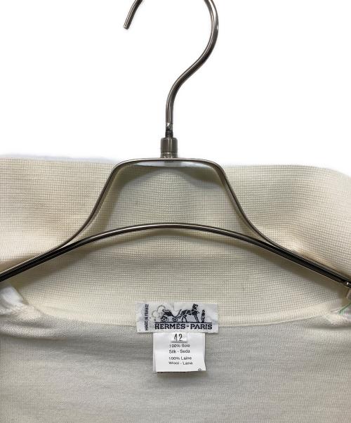 HERMES（エルメス）HERMES (エルメス) シルクスカーフ切替襟付カーディガン ホワイト サイズ:42の古着・服飾アイテム