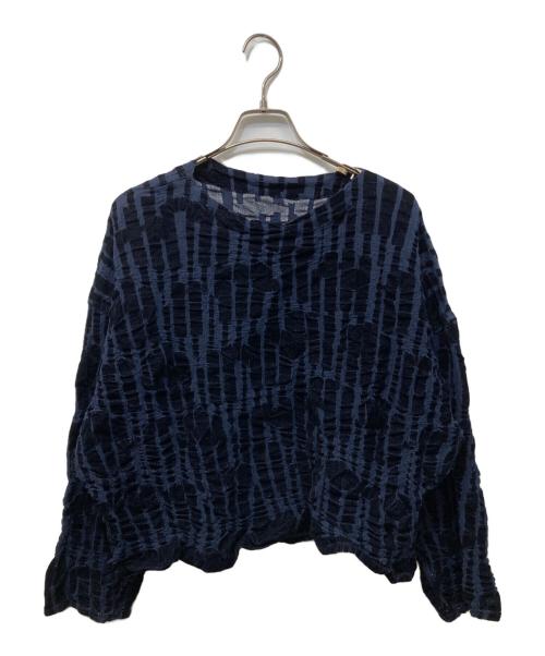 me ISSEY MIYAKE（ミーイッセイ ミヤケ）me ISSEY MIYAKE (ミーイッセイ ミヤケ) フロッキープリーツブラウス ネイビー サイズ:不明の古着・服飾アイテム