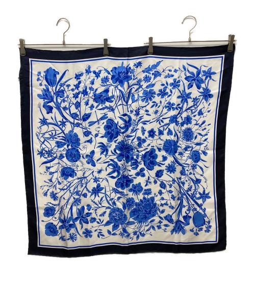 GUCCI（グッチ）GUCCI (グッチ) フローラルプリントシルクスカーフ ネイビー×ブルー×ホワイトの古着・服飾アイテム