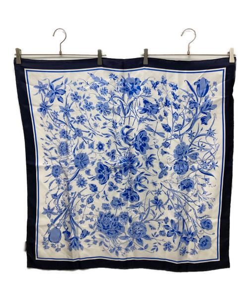 GUCCI（グッチ）GUCCI (グッチ) フローラルプリントシルクスカーフ ネイビー×ブルー×ホワイトの古着・服飾アイテム