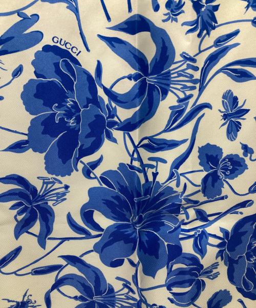 GUCCI（グッチ）GUCCI (グッチ) フローラルプリントシルクスカーフ ネイビー×ブルー×ホワイトの古着・服飾アイテム